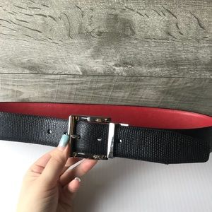 DKNY Black leather red back belt silver buckle